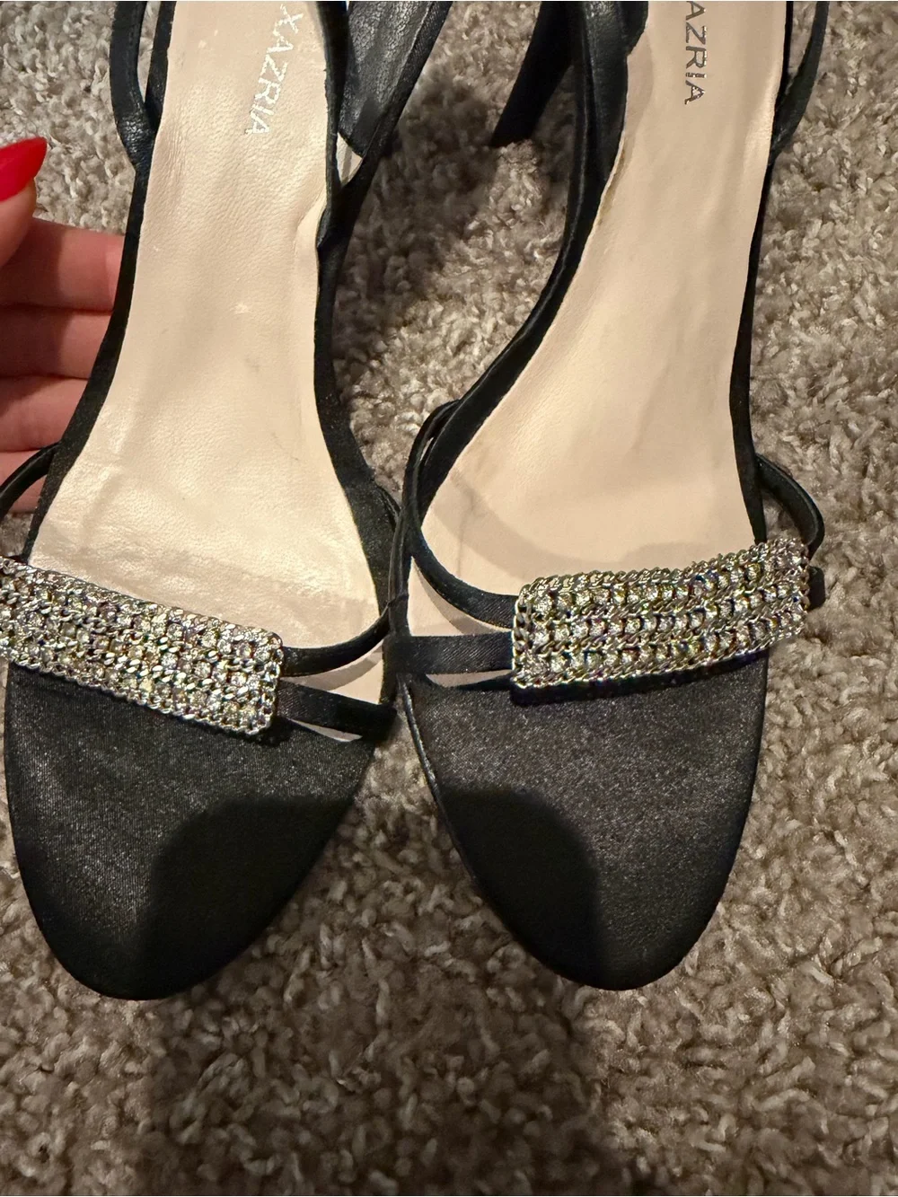 BCBGMaxAzria Black Slingback Heels with Crystal Toe Straps